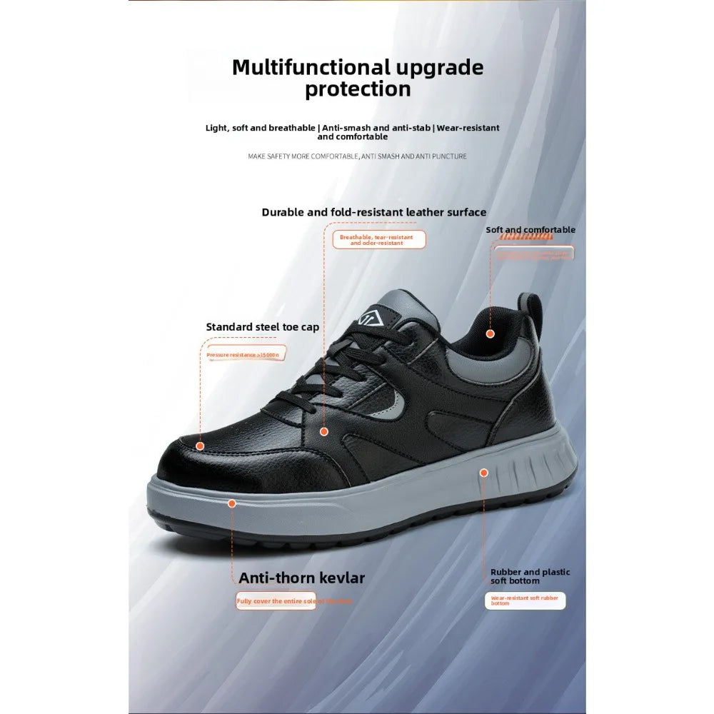 Men's Lightweight Casual Labor Protection Shoes Steel Toe Caps Anti Smashing Anti Piercing Wear-Resistant Work Footwear