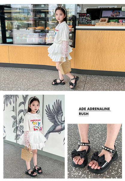 2026 Girls Sandals Kids Soft Soles Casual Princess Shoes New Water Diamond Beach Shoes Bow Shaped Girl Sandals