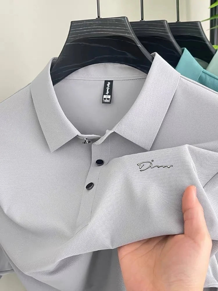 Summer new high-quality ice silk fabric comfortable polo shirt fashionable high-end mens exquisite badge breathable short sleeve