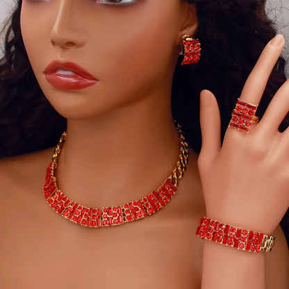 Red Zircon Wedding Jewelry Set Tennis Necklace Bracelets Square Earring Ring Italian Nigeria Women Jewellery 2025 New