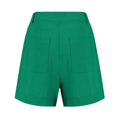 Cotton Linen Solid Shorts For Women Button High Waist Summer Loose Casual Pockets Shorts Female Pants Women Clothing