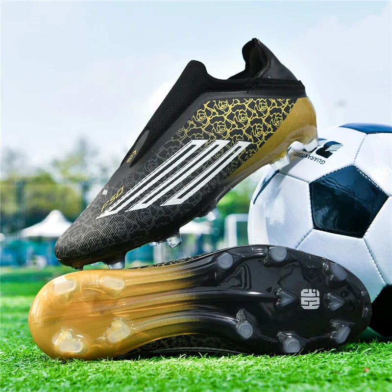Men High Top Soccer Cleats Firm Ground Stud Sole Breathable Wear Resistant Outdoor Lawn Match Training Football Shoes