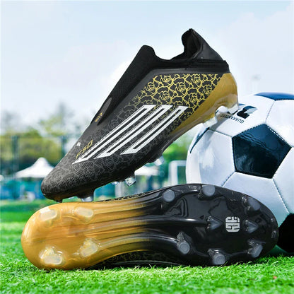 Men High Top Soccer Cleats Firm Ground Stud Sole Breathable Wear Resistant Outdoor Lawn Match Training Football Shoes