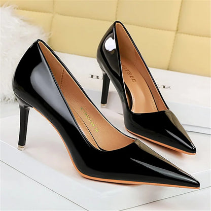 Women 7.5cm 10.5cm High Heels Wedding Bridal Classic Pumps Lady Scarpins Metallic Leather Low Heels Stiletto Nude Office Shoes