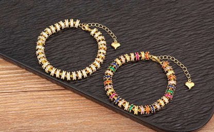 Fashion Gold Plated Chain Bead Bracelet for Women Colorful Crystal Zircon Heart Shape Charm Wedding Party Jewelry Gifts