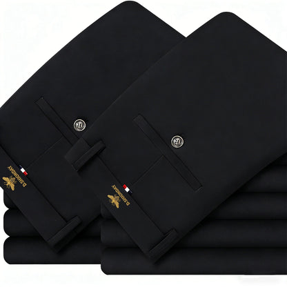 Men's Luxury Bee Waist Logo Business Casual Pants, High Elastic Slim Fit Formal Trousers for Office Commute & Daily Wear