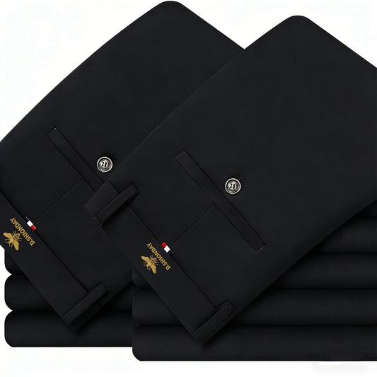Men's Luxury Bee Waist Logo Business Casual Pants, High Elastic Slim Fit Formal Trousers for Office Commute & Daily Wear
