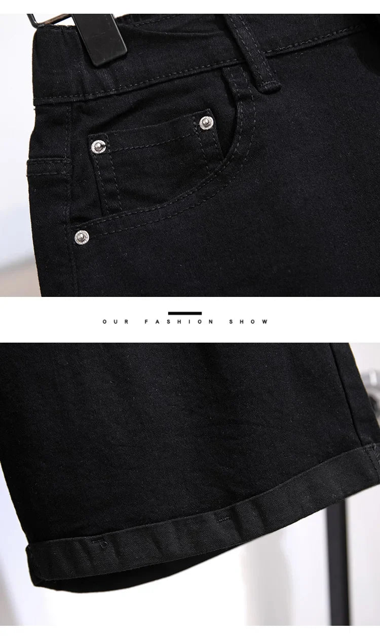 150Kg Plus Size Women's Five-Point Denim Shorts Hip 150 Summer High-Waist Loose Wide Leg Pants Blue Black 5XL 6XL 7XL 8XL 9XL