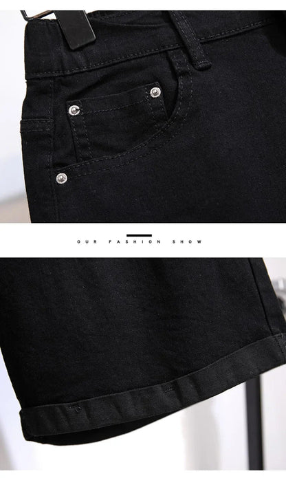 150Kg Plus Size Women's Five-Point Denim Shorts Hip 150 Summer High-Waist Loose Wide Leg Pants Blue Black 5XL 6XL 7XL 8XL 9XL