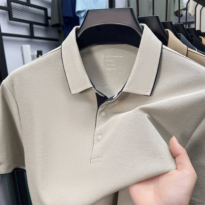 High quality 100% cotton solid color short sleeve polo shirt unique button men summer breathable comfort texture lapel T-shirt