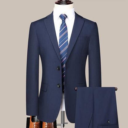 Men's Slim Fit Two-Button Wedding Suit Korean Style Business Formal Two-Piece Set with Trousers High-Quality 2025