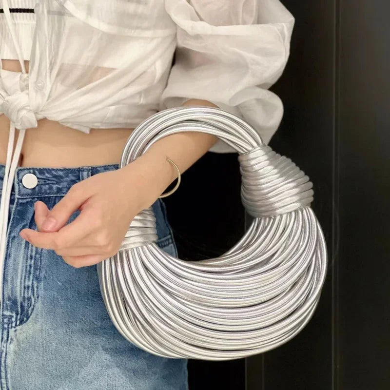 Luxury Designer Handbags Hand-woven Noodle Bag Knot Bag silver Dinner Bag