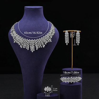 2024 Novo Conjunto Completo de 4 Peças Zircônia para Noiva, Joias Femininas para Festa, Conjunto de Colar de Casamento de Cristal de Luxo Dubai Nigéria CZ