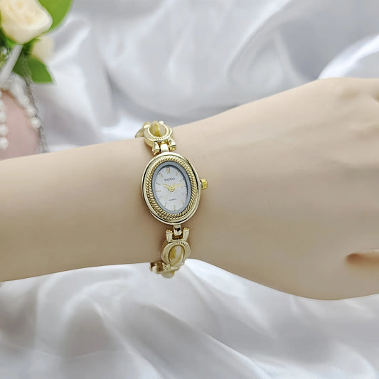 New Vintage Women's Watch with Colored Gemstones Light Luxury Personalized Retro Jewelry Gold Noble Small Cute Bracelet Gift