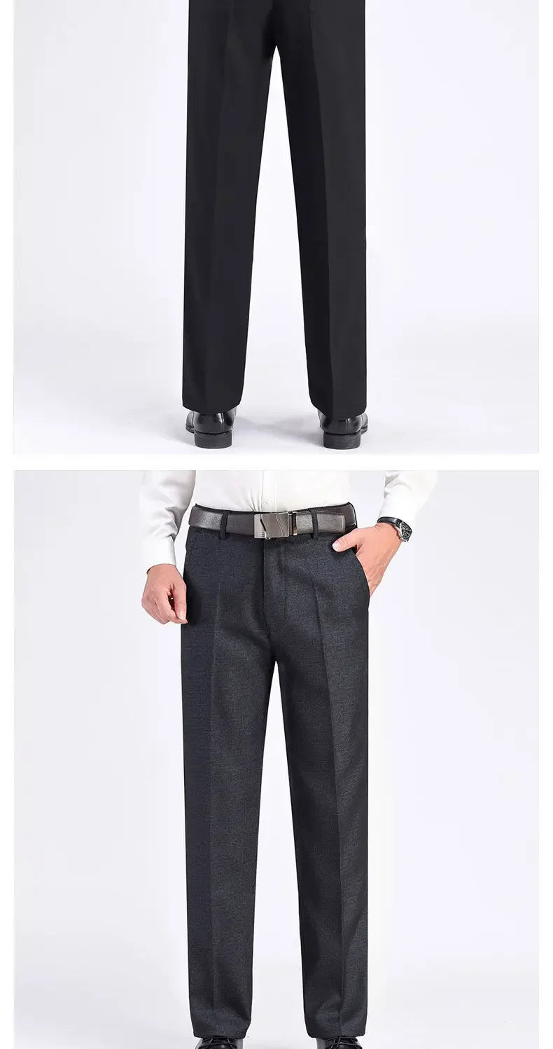 Men's Business Casual Pants Lightweight Summer Thin Autumn Thick Gentle Trousers Male Brand Fashion Suit Pant Solid Black Grey