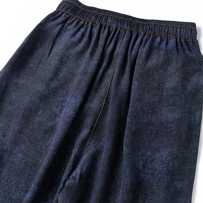 Women Pants 100% Mulberry Silk 16 momme Silk Loose Type Wide Leg Navy Jeans Printed Long Pants Trousers With Pockets L XL M1155