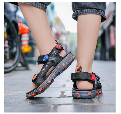 Summer Beach Boy Children Sandals Fashion Shoes Lightweight Non-slip Soft Bottom Shading Leather Boys Comfortable