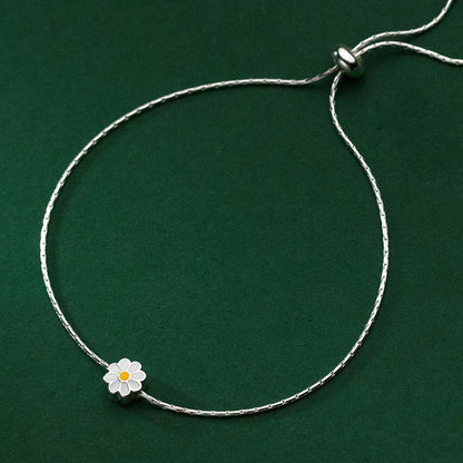 Enamel Daisy Charms Bracelet Real 925 Sterling Silver Link Chain  Lucky Adjustable  Bracelets For Women Fine Jewelry