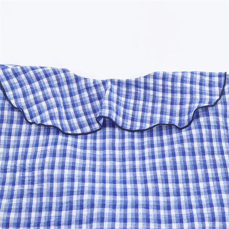 Elegant Fashion Chidori Plaid Ruffles Chiffon Shirt Spring 2025 Ruffled Neck Long Butterfly Sleeve Loose Tops Women's Clothing