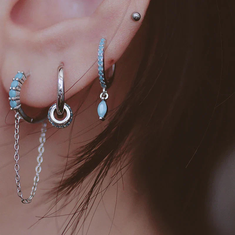 925 Sterling Silver Earring Zircon Sun Flower Ear Ring Geometric Style Water Drop Ear Bone Cute Temperament Woman Girl Ear Jewel