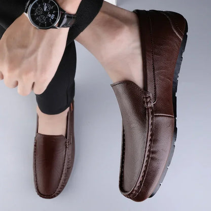 Genuine Leather Men Casual Shoes Slip on Mens Loafers Lightweight Comfortable Walking Shoes Breathable Formal Dress Shoes