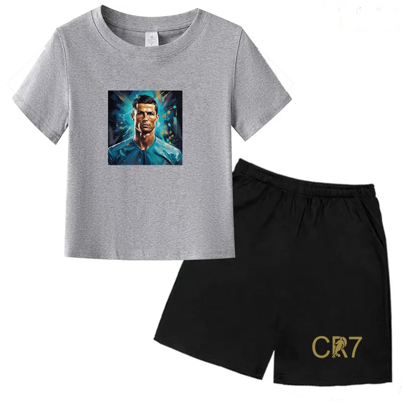 Summer Kids Ball Wear Creative Pattern Football Set T-shirt + Shorts Boys Girls 3-13 Years Old Sports Quick Drying T-shirt Set