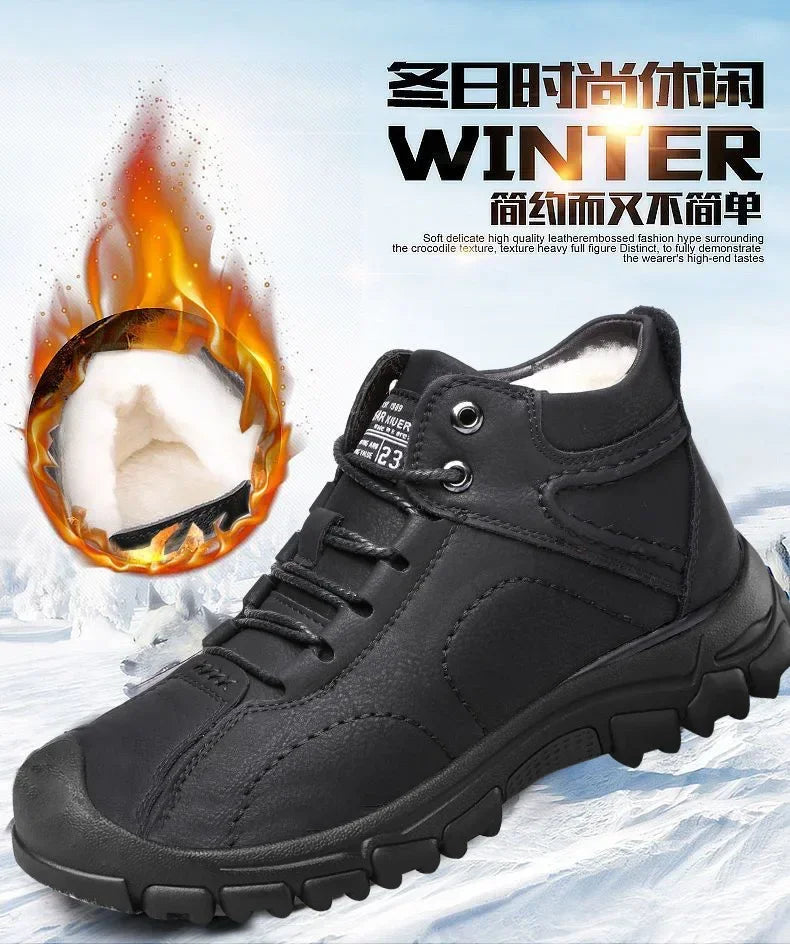 Winter New Cotton Shoes Plus Fleece Thick Casual Sports Shoes Men's High Top Leather Shoes Fashion Snow Boots