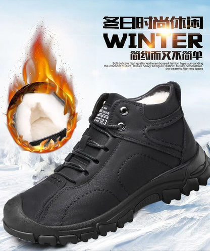 Winter New Cotton Shoes Plus Fleece Thick Casual Sports Shoes Men's High Top Leather Shoes Fashion Snow Boots