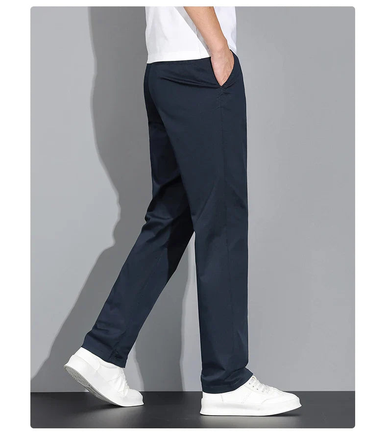 New Men's Business Cotton Thin Straight Pants Casual Elastic Slim Comfortable Male Brand Trousers Black Gray Khaki Royal Blue