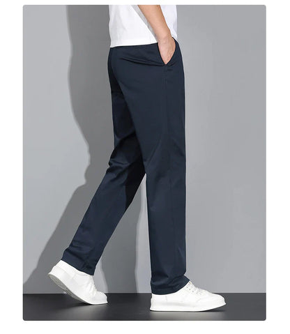 New Men's Business Cotton Thin Straight Pants Casual Elastic Slim Comfortable Male Brand Trousers Black Gray Khaki Royal Blue