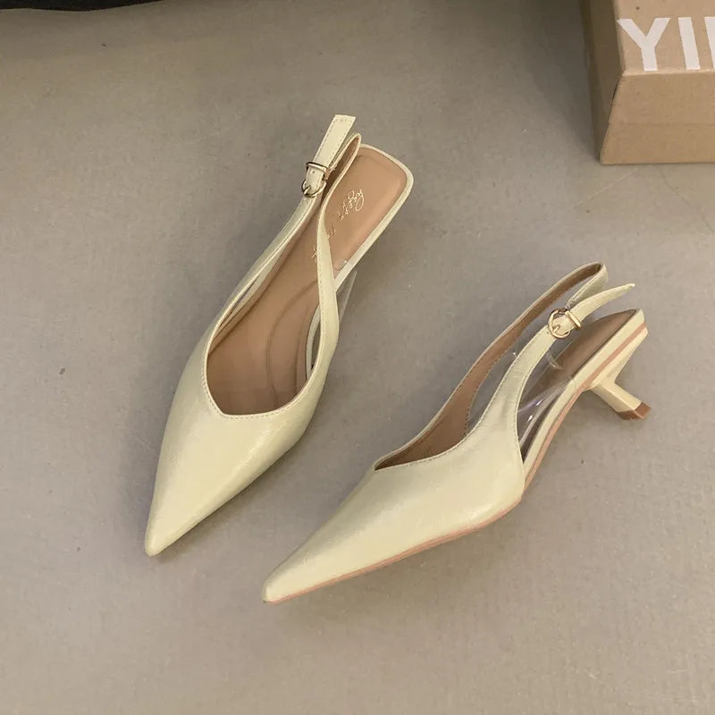 Women Sandals Pointed Toe Elegant Low-heel Shoes Summer Fashion Slingback Woman Mules Shoes Pumps Dress Shoes