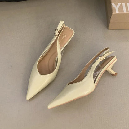 Women Sandals Pointed Toe Elegant Low-heel Shoes Summer Fashion Slingback Woman Mules Shoes Pumps Dress Shoes