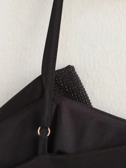 Sequined Bow Women Sling Top Sexy Backless Crop Top Pleated Zippers Female Tank Tops 2025 Spring Lady Streetwear Tops