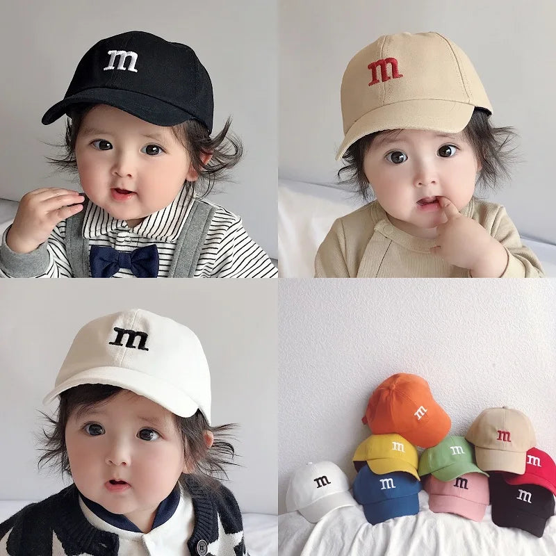 Kids Baseball Cap Children's Hat for Lovely Baby Cotton Breathable Kids Hats Girl Boy Caps M Letter Embroidered Hat for Boy