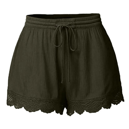 Shorts For Women Ruffle Hem Casual Shorts Plus Size Drawstring  Lace Shorts