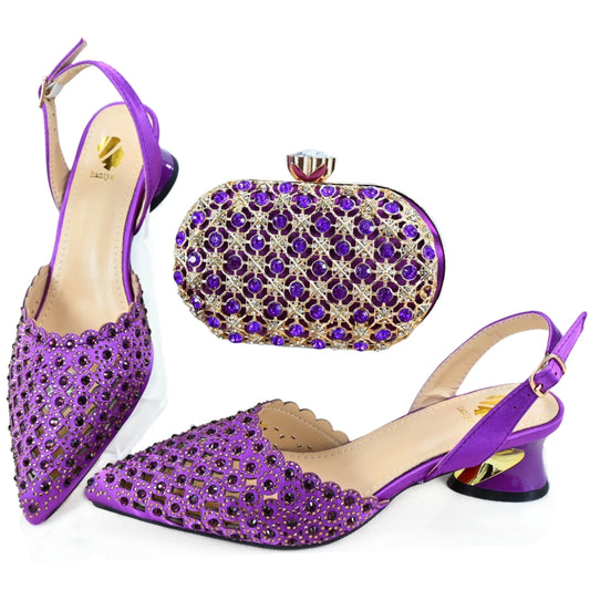 High Quality African Style Ladies Shoes And Bags Set Latest purple Italian Shoes And Bag Set For Party  HAE1-7