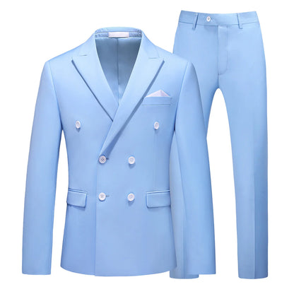 2 Pieces Double Breasted Formal Men Suits Slim FitGroom Tuxedos for Wedding Peaked Lapel Custom Male Blazer Prom Daily Wear