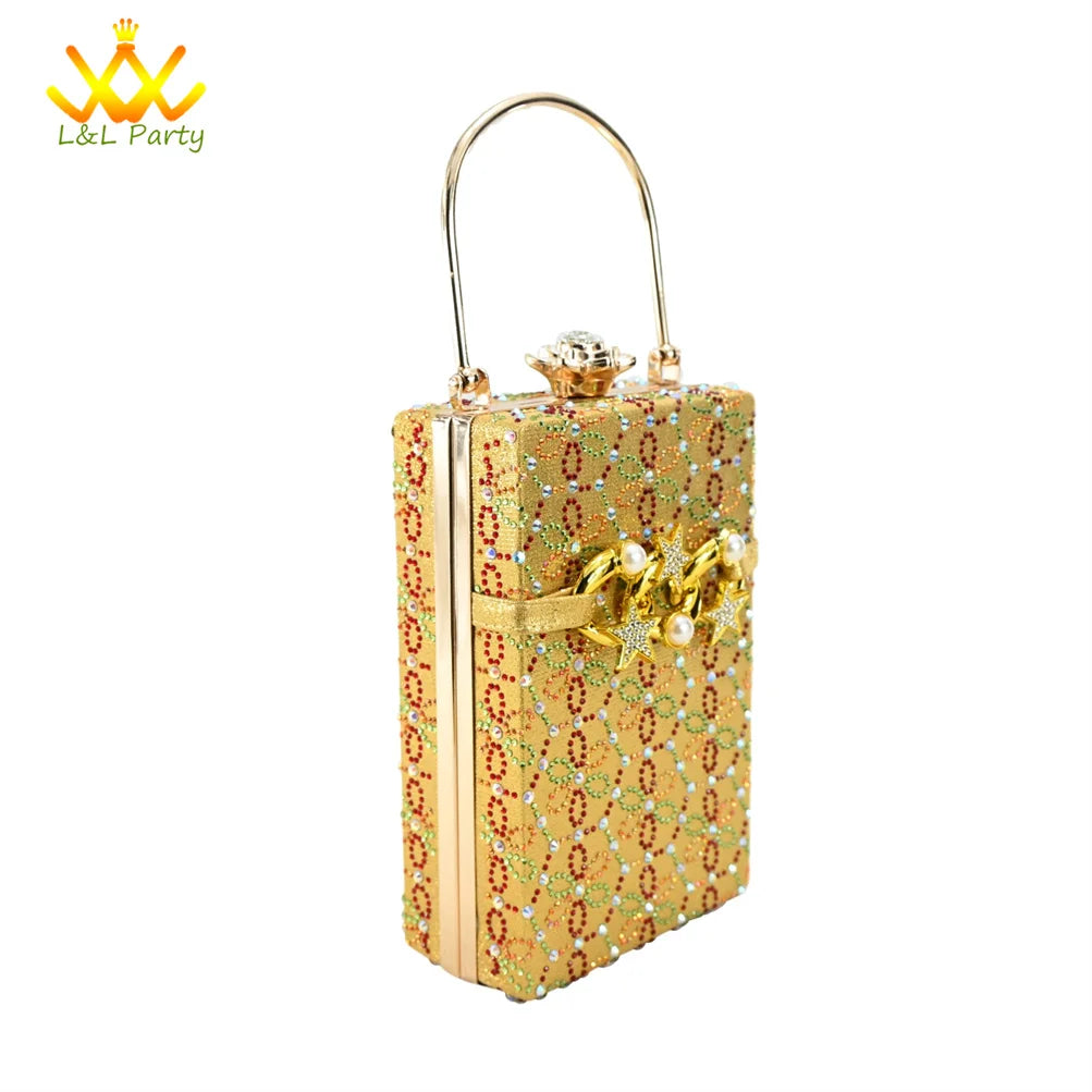 Low Heels Comfortable Sweet Style Italian Design Shoes Matching Bag Set in Orange Color High Quality with Crystal for Dress