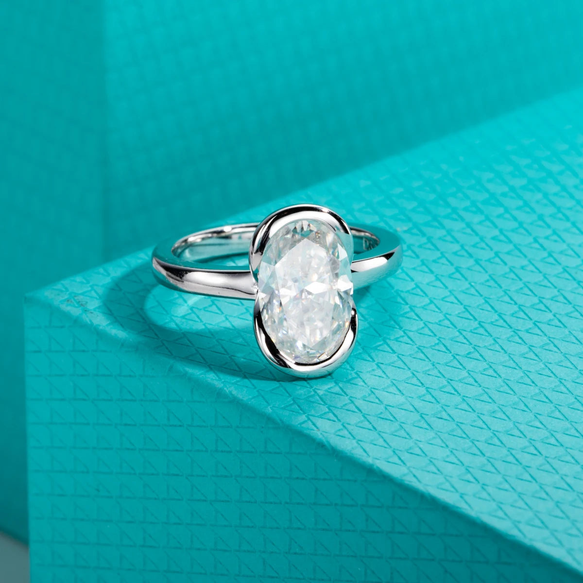 3ct D Color Oval Moissanite Engagement Ring 925 Sterling Silver Half Bezel Setting Solitaire Promise Rings for Women