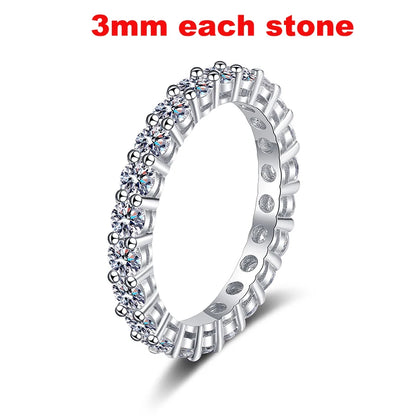 2-5mm Full Moissanite Ring for Women Sparkling Wedding Eternity Bands 100% S925 Sterling Silver Jewelry Classic Ring