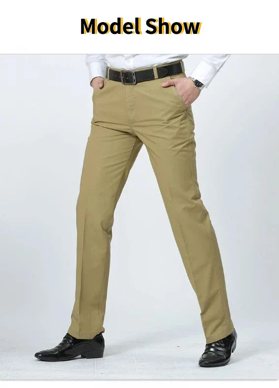 Summer Thin 100% Cotton Pants Mens Autumn Thick Suit Pant Slacks High Waist Straight Loose Bland Solid Business Casual Pants