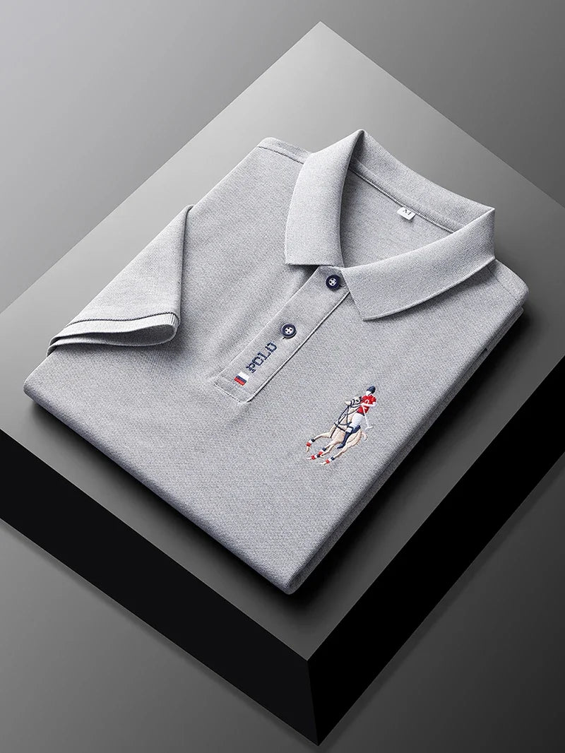 High end brand men's exquisite printed polo shirt short sleeve 2024 summer new cool and comfortable silk casual lapel T-shirt