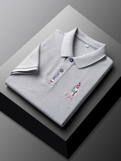 High end brand men's exquisite printed polo shirt short sleeve 2024 summer new cool and comfortable silk casual lapel T-shirt