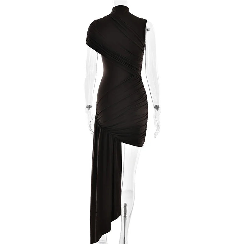 Summer Draped Ruched Sexy Mini Dress Women 2025 New Irregular High Waist Slim Fit Dress Female Elegant Club Tank Dress