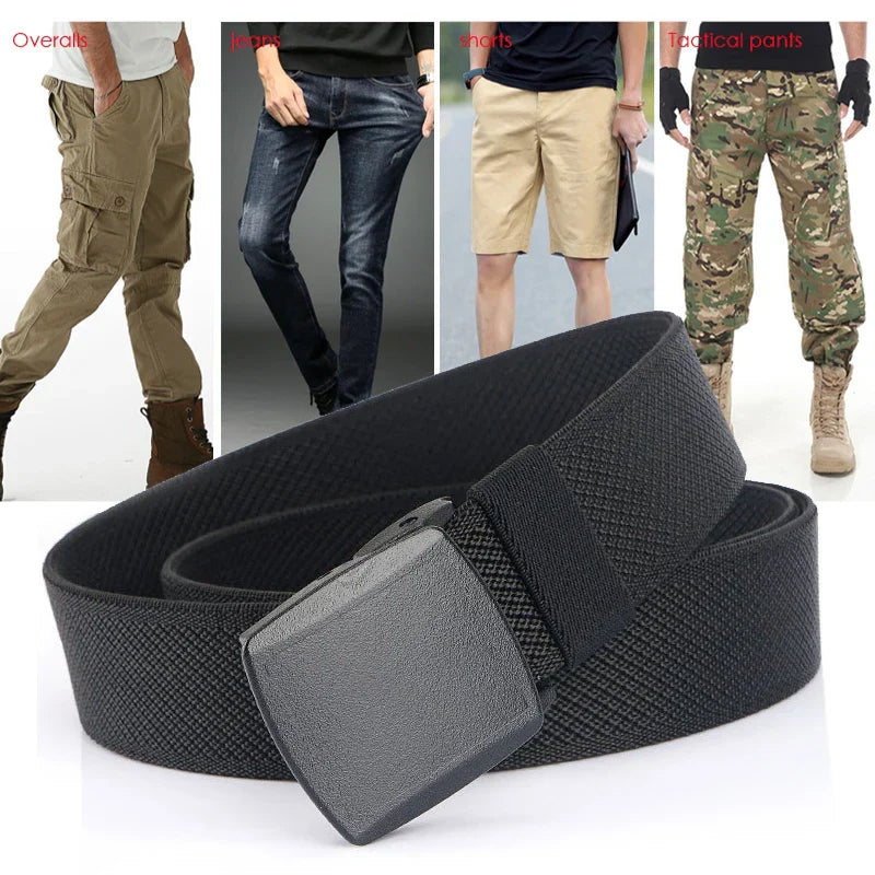 Metal Free Men's Elastic Belt Strong Engineering Plastic Quick Release Nylon Buckle Unisex Stretch Belt Outdoor Girdles