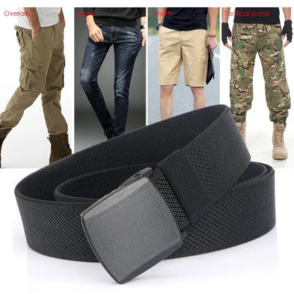 Metal Free Men's Elastic Belt Strong Engineering Plastic Quick Release Nylon Buckle Unisex Stretch Belt Outdoor Girdles