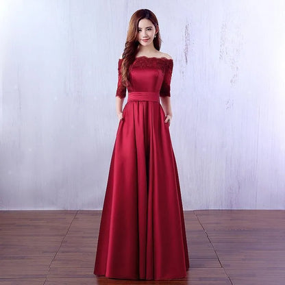 Luxury Lace Appliques Evening Dresses Elegant Satin A Line Embroidery Lace Up Prom Gowns Formal Party Vestido De Gala For Bride