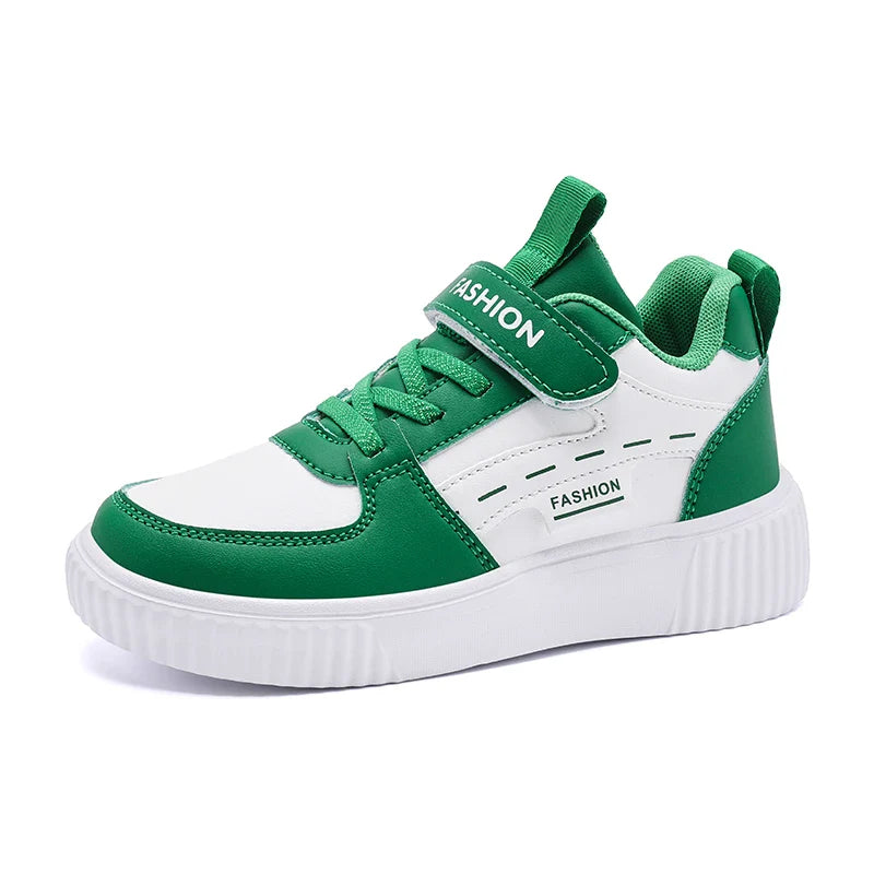 Kids PU Leather Sneakers Casual Basketball Shoes for Boys Trendy Sports Trainers Breathable Non-slip Children Footwear