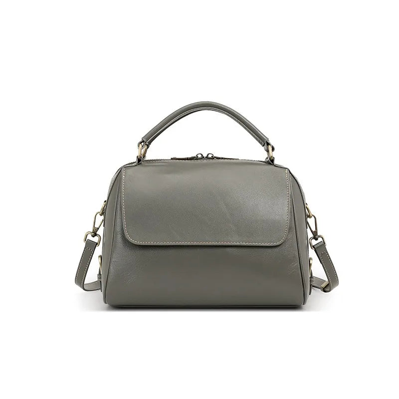 Genuine Leather Women's Handbag Cowhide Shoulder Bag Large Capacity Boston Crossbody Satchel For Fashion Bolsa Two Straps