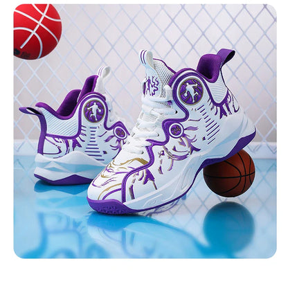 A pair of children's four-season high-top leather basketball shoes, wear-resistant and soft sneakers, sizes 31-37，YY-Y2876